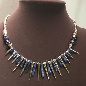 Silver and Sodalite spike necklace
